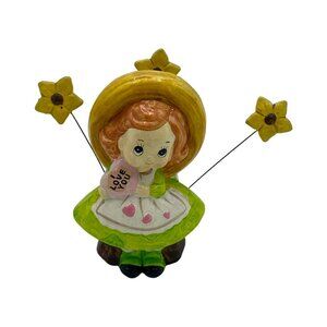 Rare Vintage Josef Originals Chalkware Cutie Girl "I Love You" Wire Flowers '70s